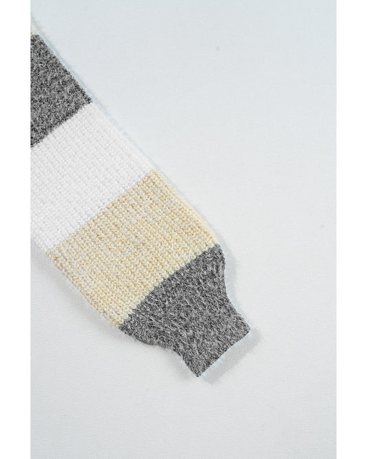 Gray Stripe Colorblock Bubble Sleeve Drop Shoulder Sweater Dress - L