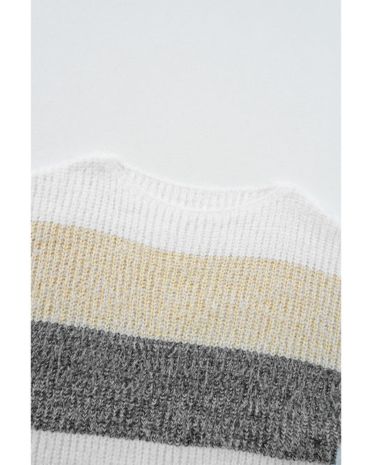 Gray Stripe Colorblock Bubble Sleeve Drop Shoulder Sweater Dress - XL