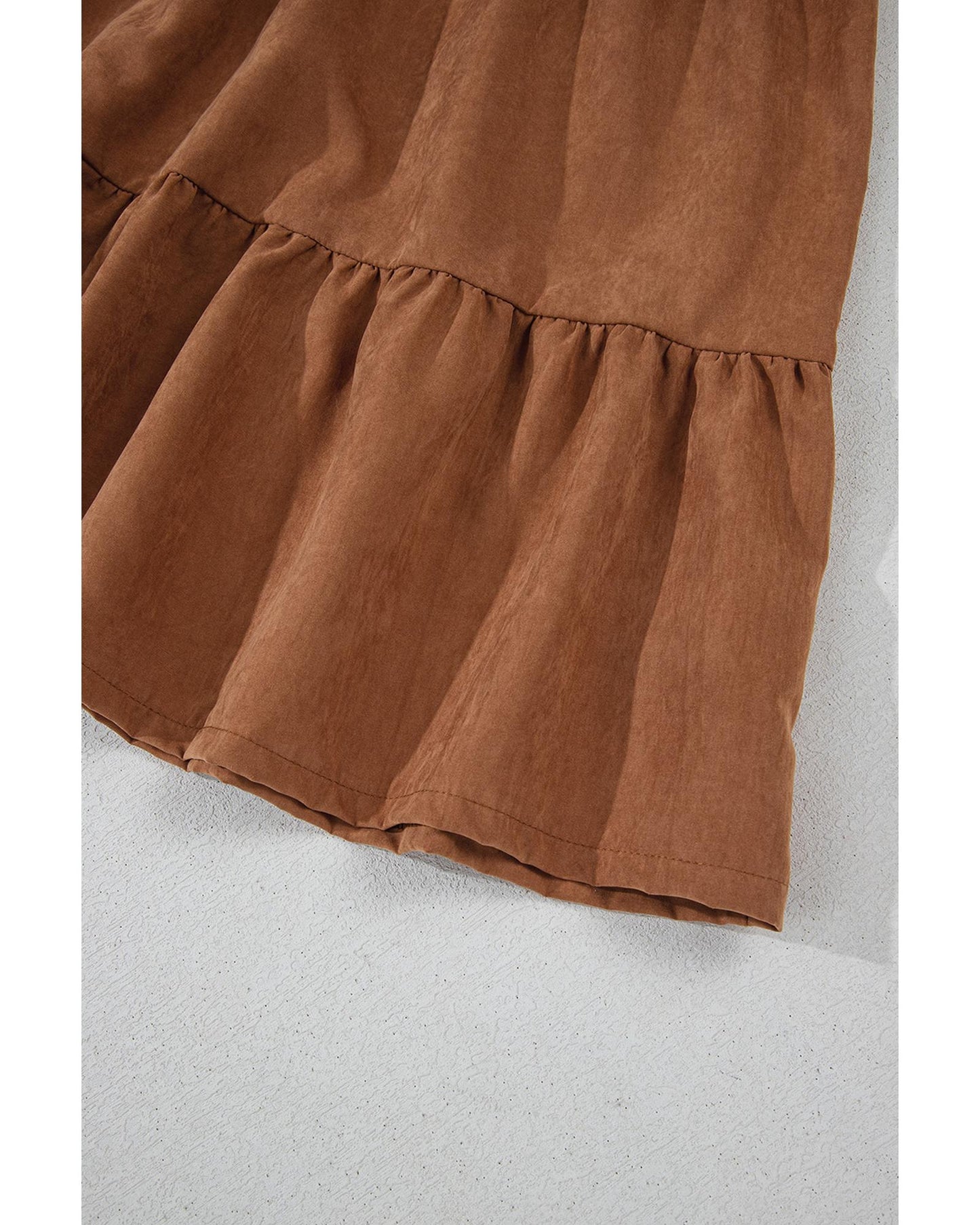 Chestnut Floral Lace Crochet Tiered Ruffled Mini Dress - XL