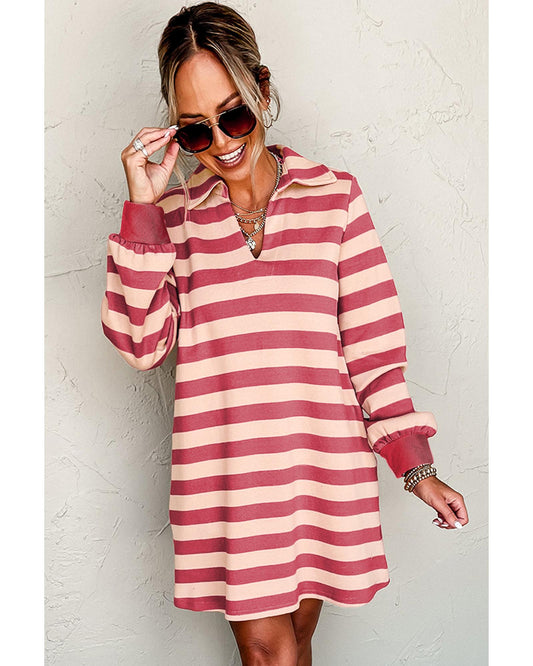 Collared V Neck Loose Dress