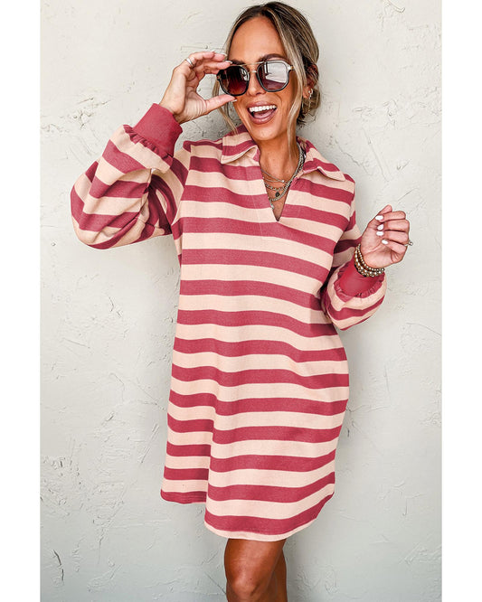Collared V Neck Loose Dress