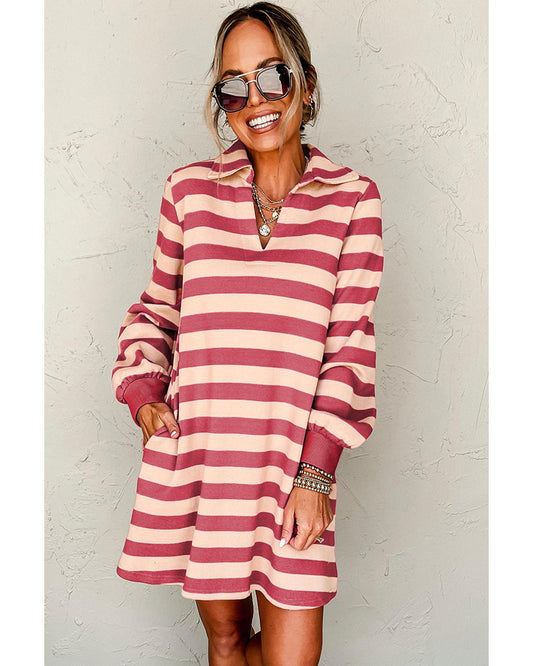 Collared V Neck Loose Dress