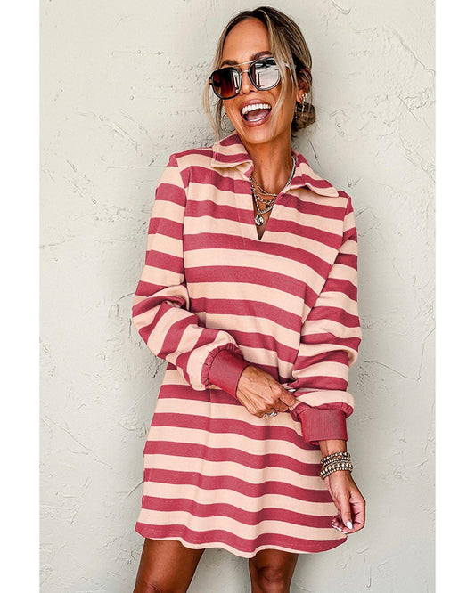 Collared V Neck Loose Dress