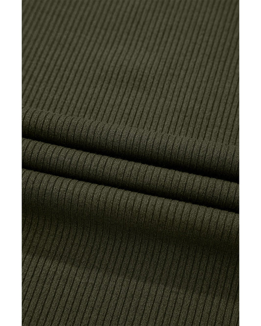 Jungle Green Ribbed Side Slit Ruched Slim Fit Long Sleeve Mini Dress - L