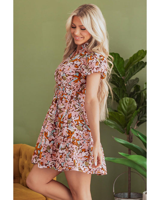 Puff Sleeve Shirred High Waist Mini Dress