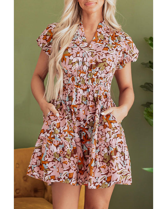 Puff Sleeve Shirred High Waist Mini Dress