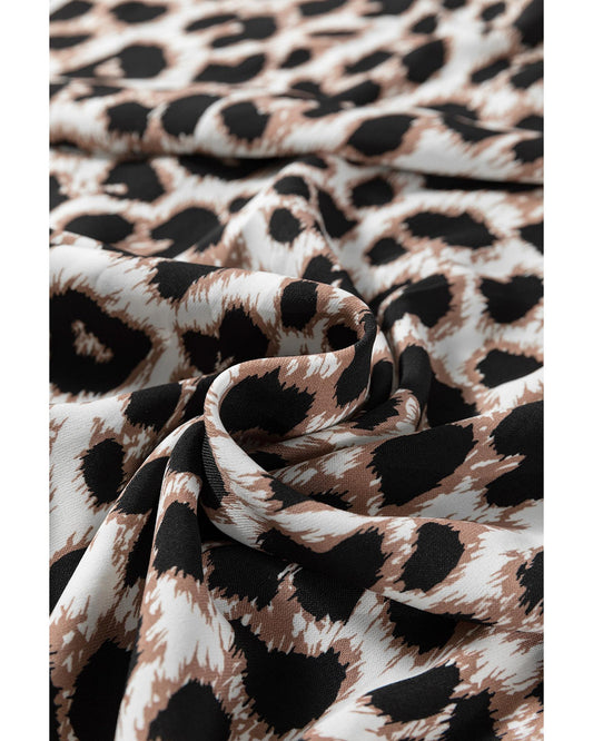 Khaki Leopard V Neck Cinched High Waist Open Back Maxi Dress - M