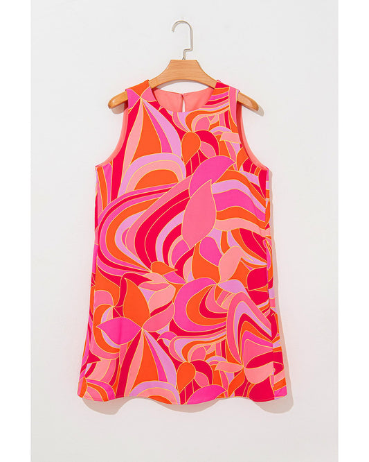 Rose Abstract Floral Print Sleeveless Shift Mini Dress - M