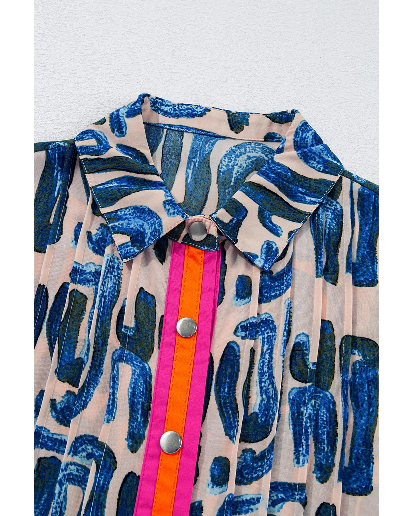 Beige Abstract Print Bubble Sleeve Button up Mini Dress - XL