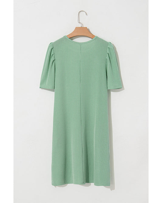 Blossom Corded Knit Crew Neck Puff Sleeve Mini Dress