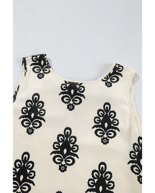 Beige Geometric Print Hollowed Bowknot Back Mini Dress