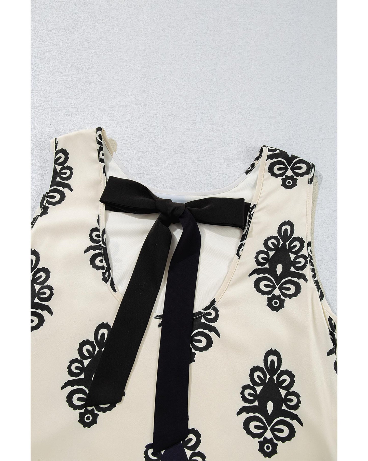 Beige Geometric Print Hollowed Bowknot Back Mini Dress