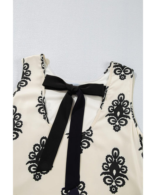 Beige Geometric Print Hollowed Bowknot Back Mini Dress