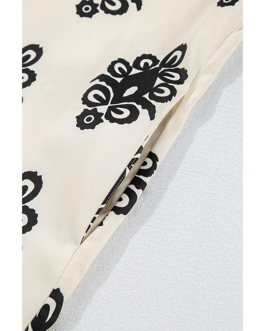 Beige Geometric Print Hollowed Bowknot Back Mini Dress
