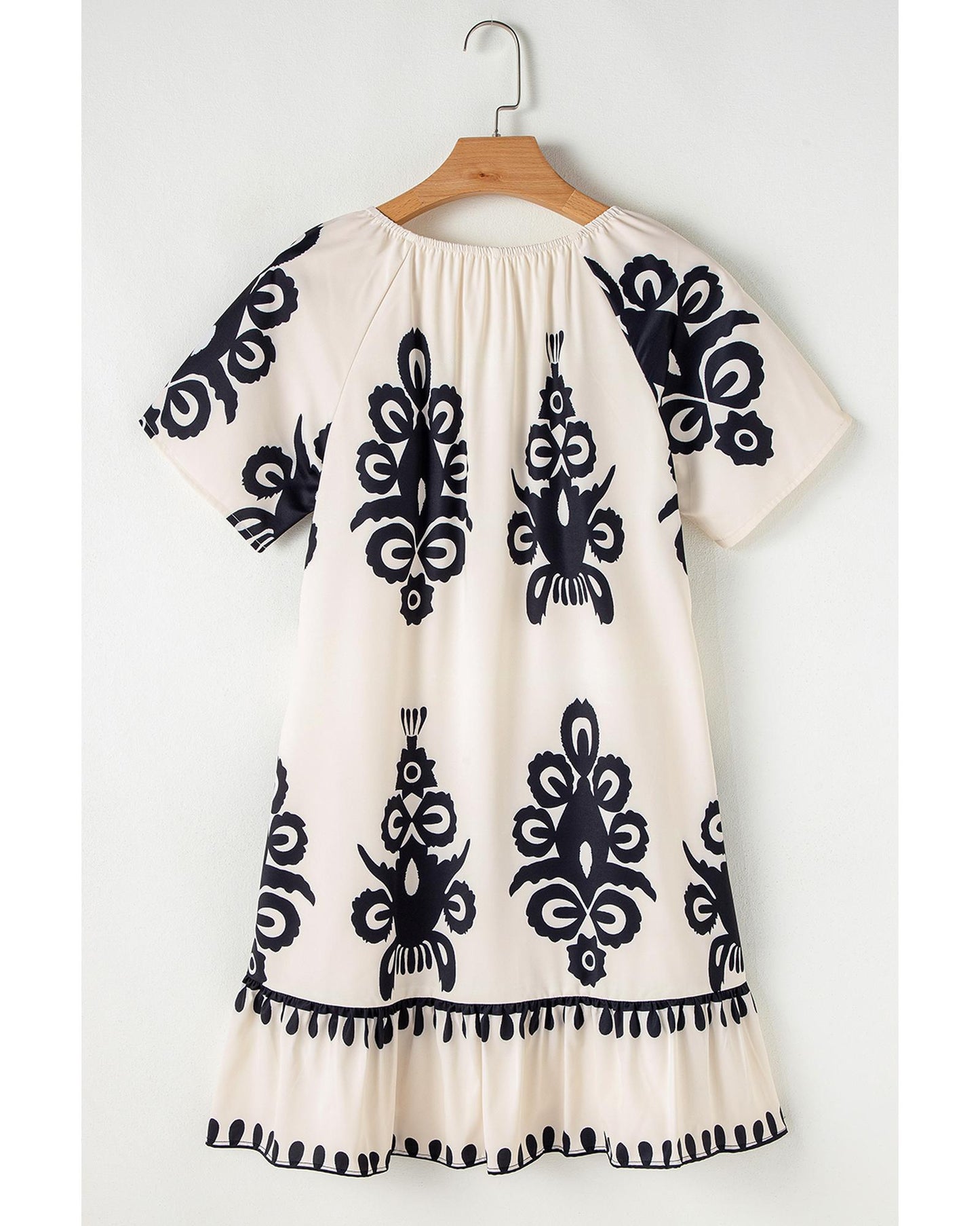 Apricot Western Print Ruffled Short Sleeve Loose Dress