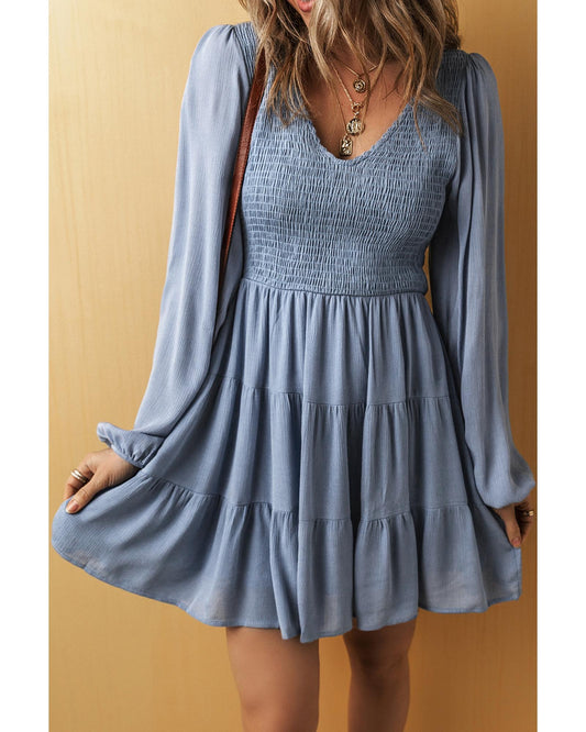 Ashleigh Blue V Neck Smocked Tiered Mini Dress