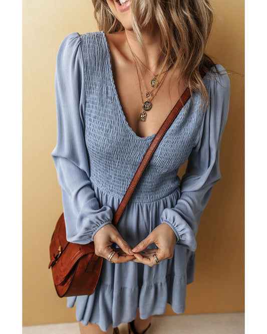 Ashleigh Blue V Neck Smocked Tiered Mini Dress