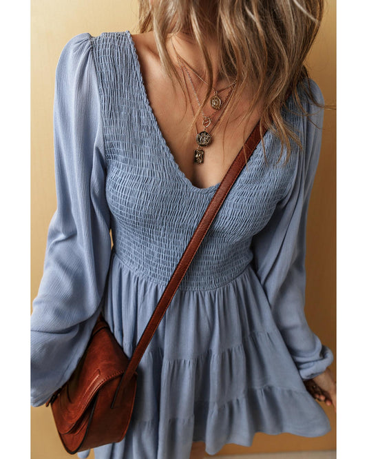 Ashleigh Blue V Neck Smocked Tiered Mini Dress