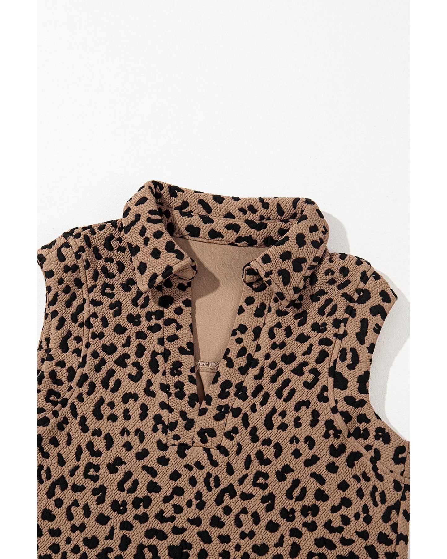 Khaki Leopard Print V Neck Sleeveless Collared Mini Dress - XL