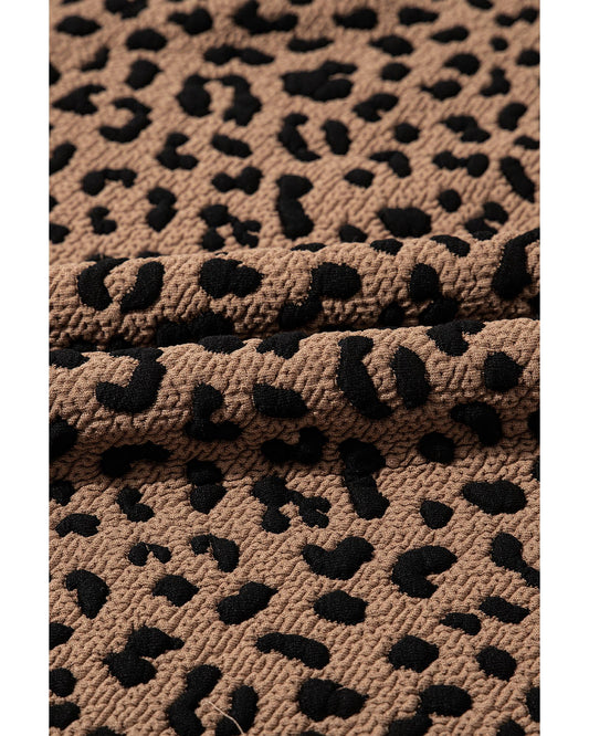 Khaki Leopard Print V Neck Sleeveless Collared Mini Dress - XL