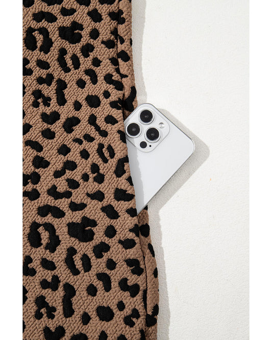 Khaki Leopard Print V Neck Sleeveless Collared Mini Dress - XL