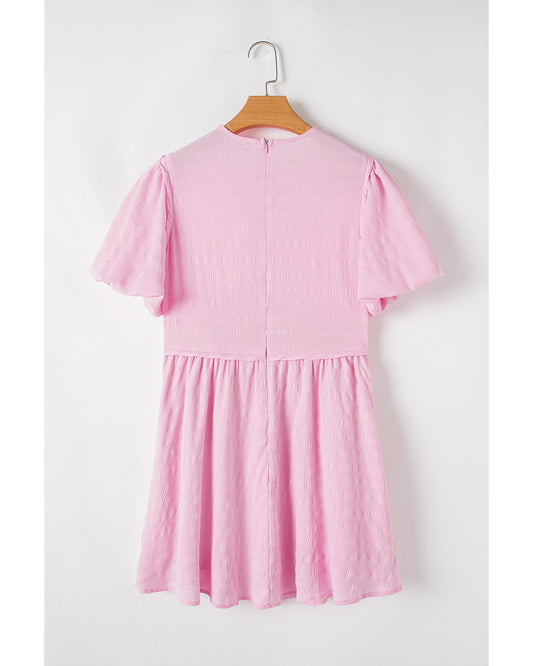 Bonbon Textured Bubble Sleeve High Waist Mini Dress - L