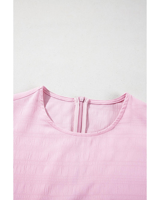 Bonbon Textured Bubble Sleeve High Waist Mini Dress - L