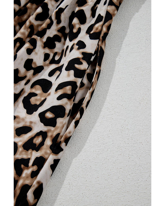 Brown Leopard Print Bubble Sleeve Square Neck Maxi Dress - L