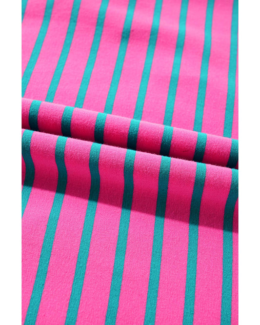Azura Exchange Pink Stripe Collared V Neck Puff Sleeve T Shirt Dress - L