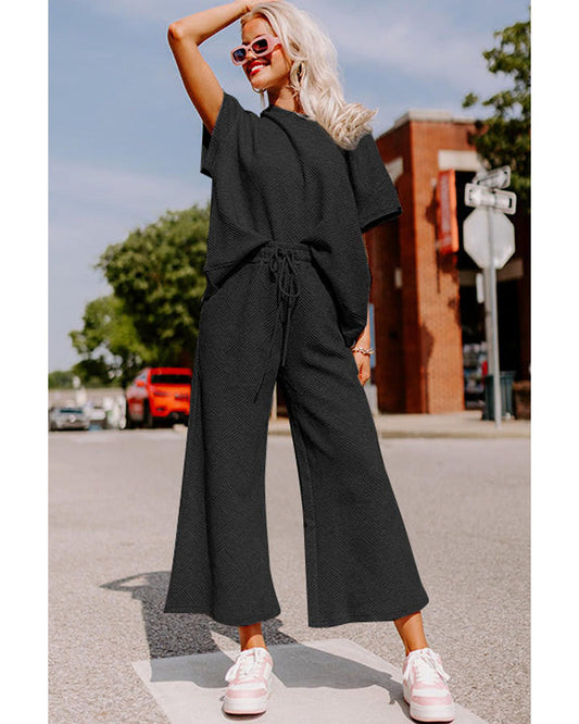 Textured Loose Fit T Shirt and Drawstring Pants