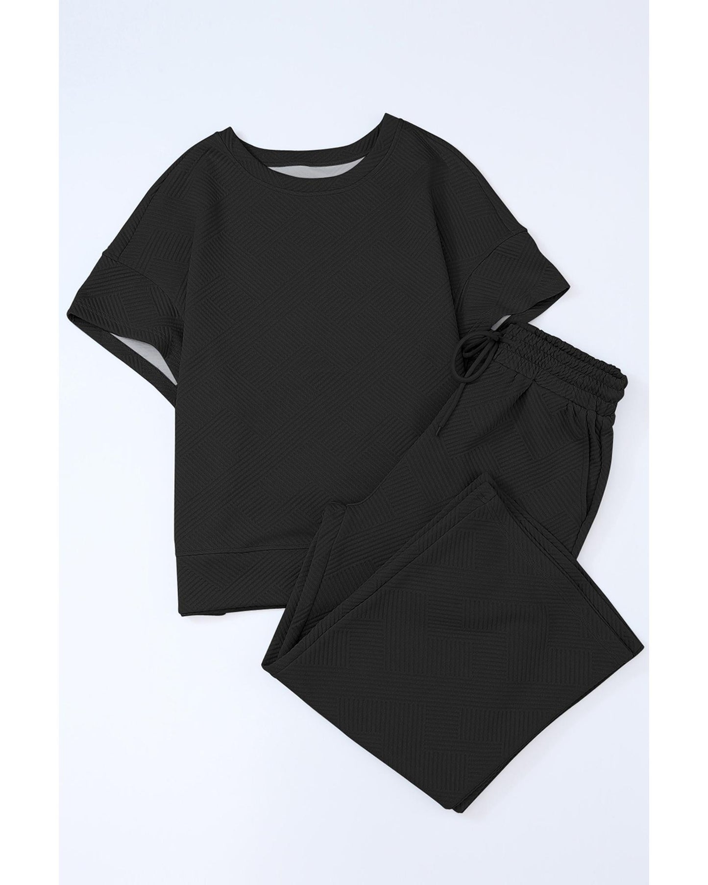Textured Loose Fit T Shirt and Drawstring Pants