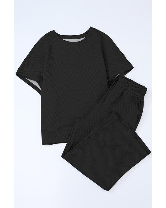 Textured Loose Fit T Shirt and Drawstring Pants