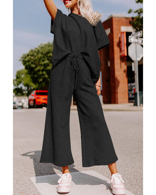 Textured Loose Fit T Shirt and Drawstring Pants