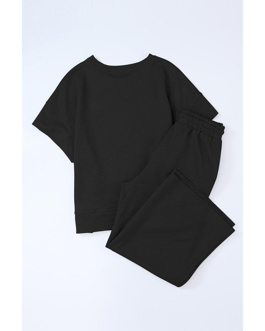 Textured Loose Fit T Shirt and Drawstring Pants