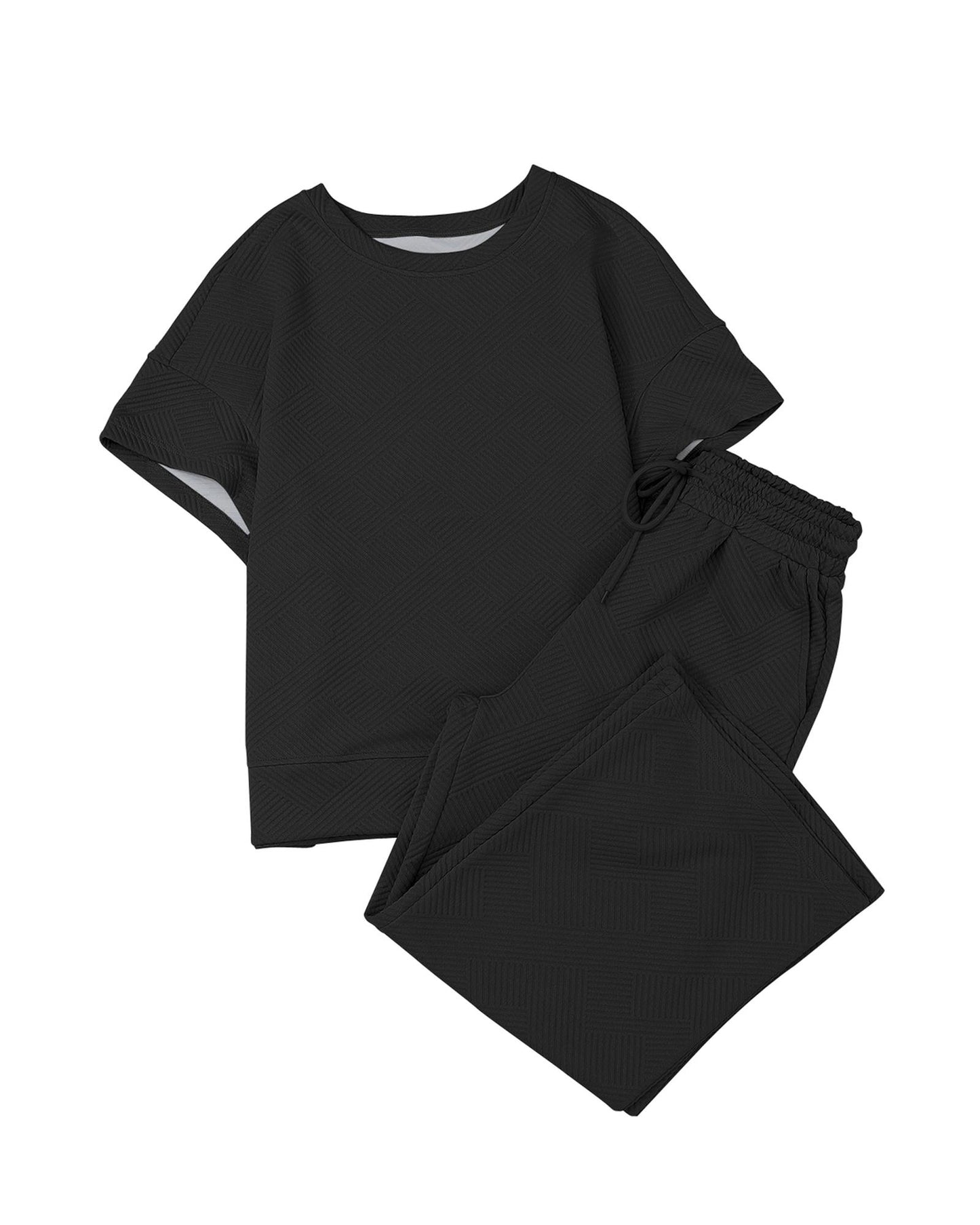 Textured Loose Fit T Shirt and Drawstring Pants
