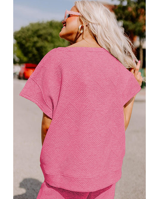Textured Loose Fit T Shirt and Drawstring Pants