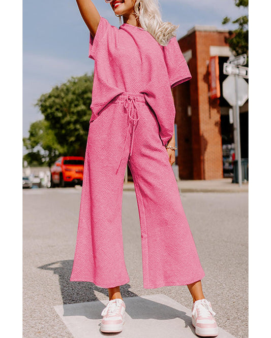 Textured Loose Fit T Shirt and Drawstring Pants