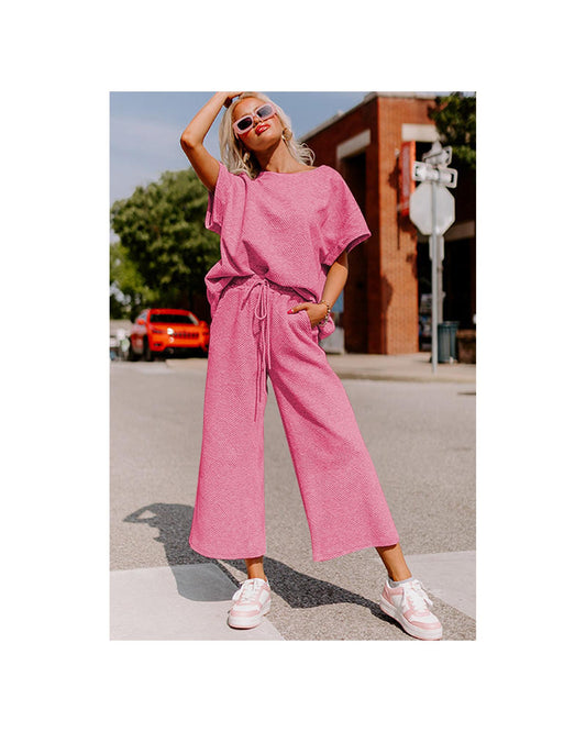 Textured Loose Fit T Shirt and Drawstring Pants