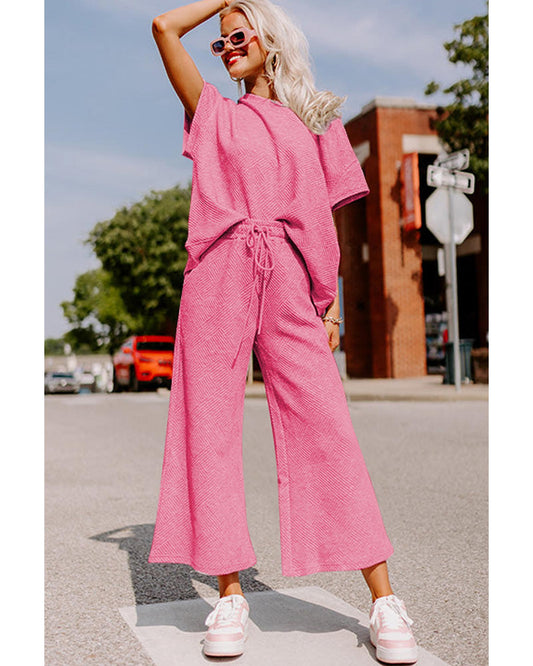 Textured Loose Fit T Shirt and Drawstring Pants