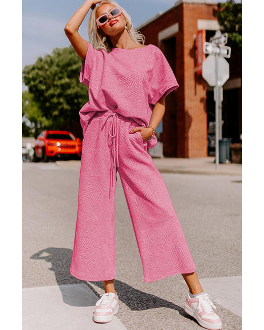 Textured Loose Fit T Shirt and Drawstring Pants