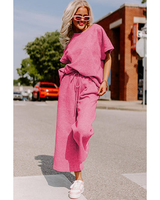 Textured Loose Fit T Shirt and Drawstring Pants