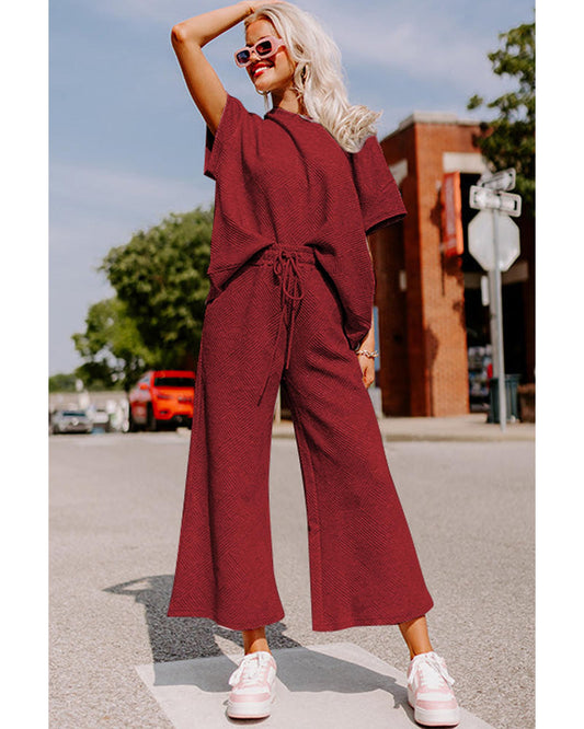 Textured Loose Fit T Shirt and Drawstring Pants