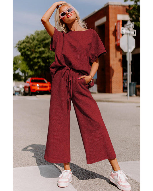 Textured Loose Fit T Shirt and Drawstring Pants