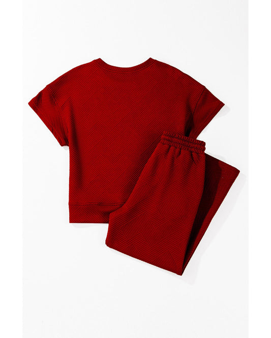 Textured Loose Fit T Shirt and Drawstring Pants