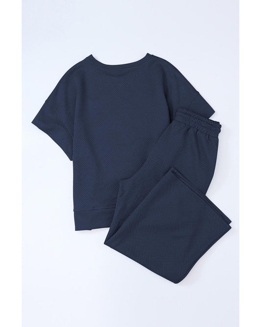 Textured Loose Fit T Shirt and Drawstring Pants