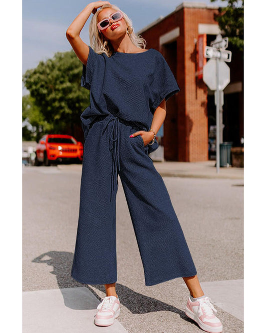 Textured Loose Fit T Shirt and Drawstring Pants