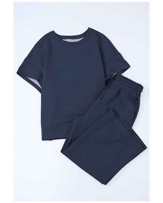 Textured Loose Fit T Shirt and Drawstring Pants