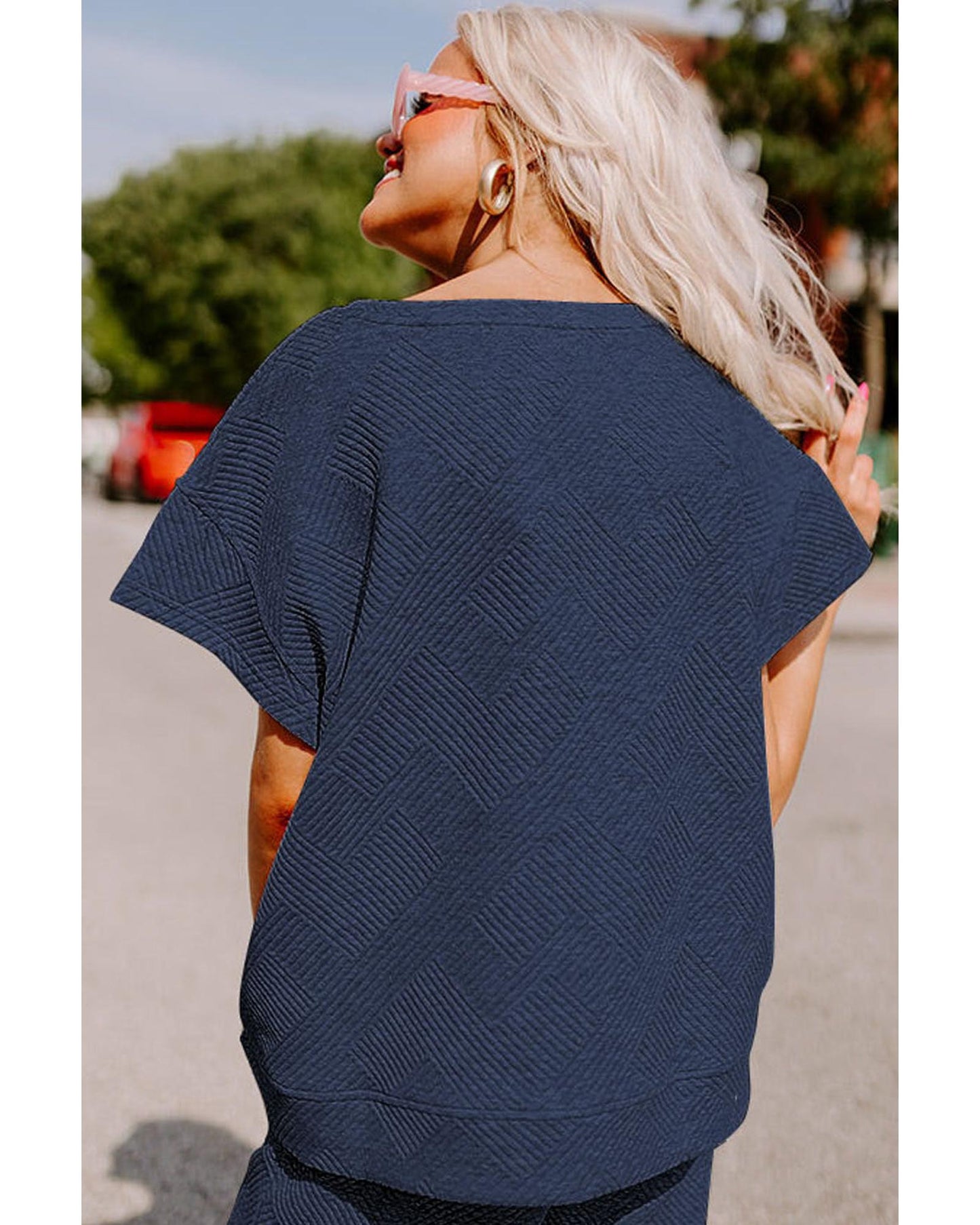 Textured Loose Fit T Shirt and Drawstring Pants