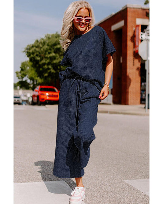 Textured Loose Fit T Shirt and Drawstring Pants