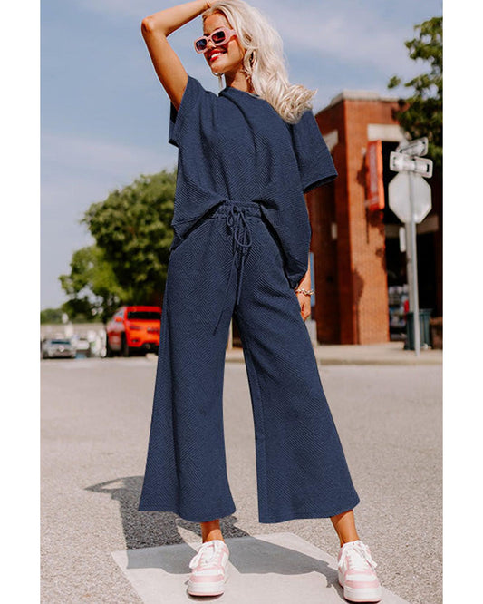 Textured Loose Fit T Shirt and Drawstring Pants